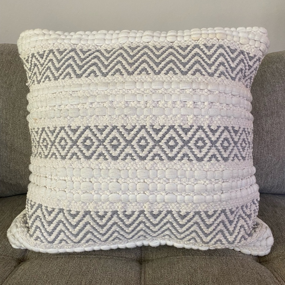 Gray and White Textured Throw Pillow